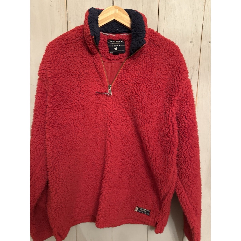 Southern Marsh Appalachian Pile Sherpa Red Pullover Sweatshirt 1/4 Zip Sz-Sm